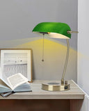 Newrays Green Glass Bankers Desk Lamp with Wireless Charger, USB Charging Port for Home Office,Stepless Dimmable Table Lamp Plug in Fixture
