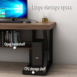 IKVODEOS Computer Desk Modern Metal Solid Wood Computer Desk, Home Office Writing and Reading Workstation