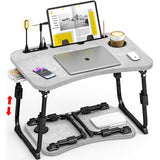Lap Desk for Bed Adjustable Height, Foldable Bed Table with Storage Drawer, Tablet Slot & Cup Holder