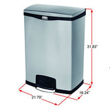 Rubbermaid Commercial Slim Jim Stainless Steel Front Step-On Wastebasket, 24 gal, Black Trim