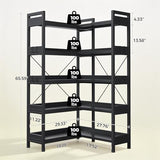 GTPLAYER 5-Tier Corner Bookshelf, L-Shaped Metal Frame Shelf with Tall 14" Shelves, Plant Stand and Storage Rack for Small Spaces, Living Room and Home Office, Black