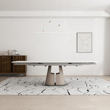 Extendable Sintered Stone Dining Table Seats 8-10 People. Modern Telescopic Dining Table with Leather Base