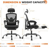 Simple Deluxe Home Office Desk Chair with Footrest, High-Back Mesh Rolling Swivel Reclining Chairs with Wheels