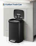 Garvee 13 Gal / 50L Large Plastic Trash Can for Kitchen, Step-On with Soft Close Lid, Liner Rim