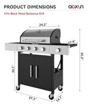 Aoxun 4-Burner Propane Grill with Side Burner, 49000 BTU Gas Grill, Stainless Steel Outdoor Grill with Cast Iron Grates，Black