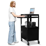 Bonnlo 3-Tiers Rolling AV Presentation Cart with Storage, Mobile Computer Utility Media with Keyboard Tray
