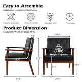 Black Leather Accent Chairs Set of 2, Waiting Room Chairs with Wood Arms, Office Guest Arm Chair
