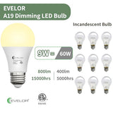 evelor 6-Packs A19 LED Light Bulbs,60W,Soft White 2700K,Dimmable,E26 Base