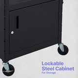 Adjustable Height Rolling AV Cart, Mobile Workstation With Drop Leaf Shelves