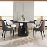 Montary 7 Piece Modern Dining Table Chairs Set of 6, Round 53" D Faux Marble