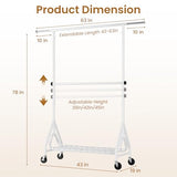 JIEJIERUI Heavy Duty Clothes Rack for Hanging Clothes, Double Rods Clothing Rack with Lockable Wheels, Rolling Garment Racks, White