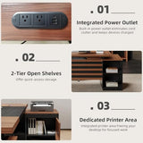Executive L-Shaped Desk with Storage Cabinet, 78-Inch Large Home Office Desks with Power Outlet and Lateral File Cabinet
