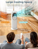 Hiluce 4-IN-1 Tower Fans that Blow Cold Air for Bedroom, Bladeless Fan and Heater Combo,28 ft/s Quiet Swamp Cooler Fan with Ice Packs,180° Oscillating,2 Heating & 3 Cooling Speed, 9H Timer
