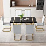 CTPNMCIN Modern Dining Table Set for 6, 55'' Dining Room Table Set with 6 Faux Leather Chairs