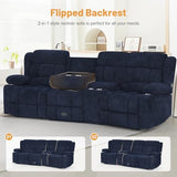 Dresegmt Recliner Sofa with Storage Console, Flip Middle Backrest Design 3-Seater Reclining Sofa with Storage Drawer