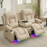URRED Power Loveseat Recliner Sofa with Massage and Heat，Beige