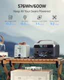 Daran portable station 600W(peak 1200W)with 100w solar panel,576Wh Small Lightweight Portable generator,100w usb-c pd output,1hr fast charging,1 AC Outlet,power bank for camping,spring outdoor use