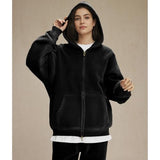 Talakeno Mens Womens Fleece Hoodies Sweatshirt Double Zip Up Oversized Acid Wash Hoodies Winter Vintage Cotton Sweatshirt(Black,XS)