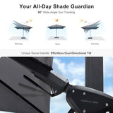 PURPLE LEAF 9' X 12' Right-left Tilt Patio Umbrella with Base Outdoor Cantilever Swivel Rectangle Umbrella Offset Umbrella, Light Grey