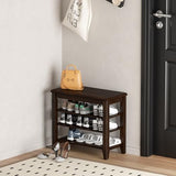Taitiy Shoe Bench Storage Rubberwood, Entryway Bench with 3-Tiers Height Adjustable, Shoe Rack Front Door Entrance Organizer for Hallway Living Room, Mudrooms, Walnut,23.6"
