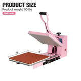15x15 Manual Heat Press Machine, Fast Heating & 2000W Power