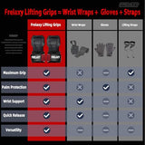 Frelaxy Lifting Wrist Straps, Rubber Weight Lifting Grips with Non-Slip Palm & Wrist Wraps Support for Deadlifts, Pull Ups (Red)