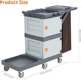 Commercial Traditional Janitorial 3-Shelf Cleaning Cart On Wheels with Cover and Vinyl Bag