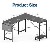 50" x 43.3" L Shaped Computer Desk with Side Storage Pocket & Computer Tower Shelf, Modern Black Corner Desk Office Writing Table with Metal X-Frame for Home Office, Black
