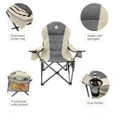 Northroad Oversized Portable Camping Chair, Full Padded Outdoor Folding Chair Support 350 LBS, Heavy Duty Lawn Chair with Cup Holder, Cooler Bag, Lumbar Support, Head Pocket for Adult-Beige