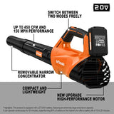 2026 Upgrade Leaf Blower,Leaf Blower Cordless with 2 * 2.6AH Batteries and Fast Charger, 450CFM &150MPH and 2 Speed Mode, Lightweight Electric Leaf Blowers (Orange)