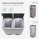 Trash Can, 2 x 8 Gallon (2 x 30 L) Garbage Can for Kitchen, with 15 Trash Bags, 2 Compartments