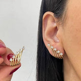 YOIHUR 14K Glod Triple Illusion Claw Stud Earrings for Women, Multiple Huggie Hoop Earrings for One Hole, Gold Earrings for Women Trendy Simple Hypoallergenic Jewellery Festival's Gifts