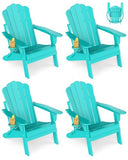 GREENVINES Oversized-Folding-Adirondack-Chairs-Set-of-4 | HDPE Plastic | Cup Holder | Fire Pit Chair | All Weather | for Outdoor Deck Backyard | Aqua