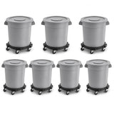 Getzi 8 Pack 20 Gallon Gray Round Commercial Trash Can with Lid and Dolly