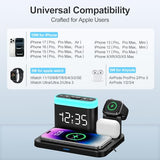 ANJANK Wireless Charging Station,5 in 1 Multiple Charger Stand with Alarm Clock,7 Night Light, Mag-Safe Charging Dock for iPhone