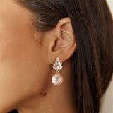 YOIHUR Pearl Earrings for Women, 14K Gold Plated Pearl Drop Dangle Earrings Zircon Stud Earrings Trendy Hypoallergenic Wedding Gold Hoop Earrings Bridesmaid Jewelry Gift