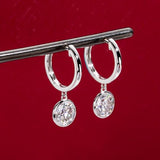 14K White Gold Dangle Drop Hoop Earrings