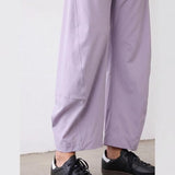 SeeLuNa Women Barrel Travel Pants Elastic Waistband Tapered Leg Baggy Mid Rise Work Trousers Lounge Pant with Pockets(Light-Purple,M)