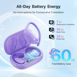 AI Translation Earbuds Real-Time: 166 Languages Audifonos Traductores Inglés Español, 60 Hours Battery - Seamless Translator Headphones, Purple