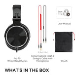 Wired Over Ear Headphones Hi-Res Studio Monitor & Mixing DJ Stereo Headsets with 50mm Drivers and 1/4 to 3.5mm