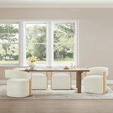 KISLOT Upholstered Dining Chairs Set of 4 with Casters, Wood Arm, Off White