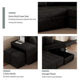 104.5 inch Reversible Sleeper Sectional Sofa with Pull Out Bed , Convertible L Shaped Sectional Couch with Storage Chaise and 2 Stools