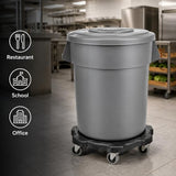Getzi 1 Pack 55 Gallon Gray Round Commercial Trash Can with Lid and Dolly