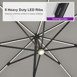 PURPLE LEAF 10 Feet Patio Umbrella Outdoor Cantilever Solar Powered LED Swivel Square Umbrella Aluminum, White