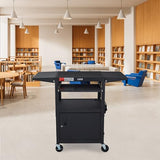 Adjustable Height Rolling AV Cart, Mobile Workstation With Drop Leaf Shelves
