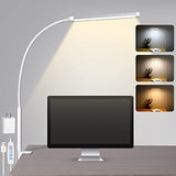 Voncerus LED Desk Lamp with Clamp, Eye-Caring Clip on Lights for Home Office, 3 Modes 10 Brightness, Long Flexible Goose-Neck, White