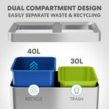 Simpli-Magic 70 Liter / 18.5 Gallon Rectangular Open Top Dual Compartment Recycling Trash Can