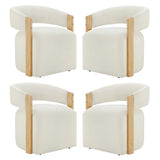 KISLOT Upholstered Dining Chairs Set of 4 with Casters, Wood Arm, Off White