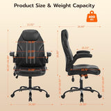Ylzyxal Office Desk Chair, Ergonomic Computer Chair with Padded Flip-Up Arms and Adjustable Lumbar Support, PU Leather Executive Chair