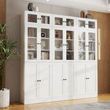 H Bookcase with Doors, Wooden Bookshelves and Bookcases for Home Office